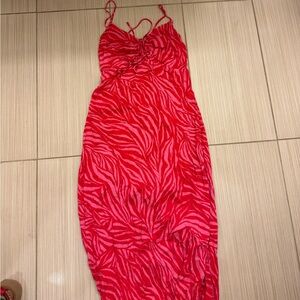 H&M Red Zebra-Print Spaghetti Strap Dress